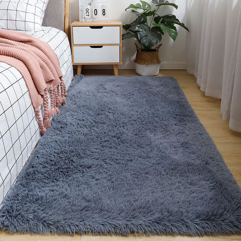 VIKAMA Nordic Style Silk Wool Tie Dyed Solid Color Long Hair Tea Table Living Room Bedroom Household Carpet Floor Bay Window Mat