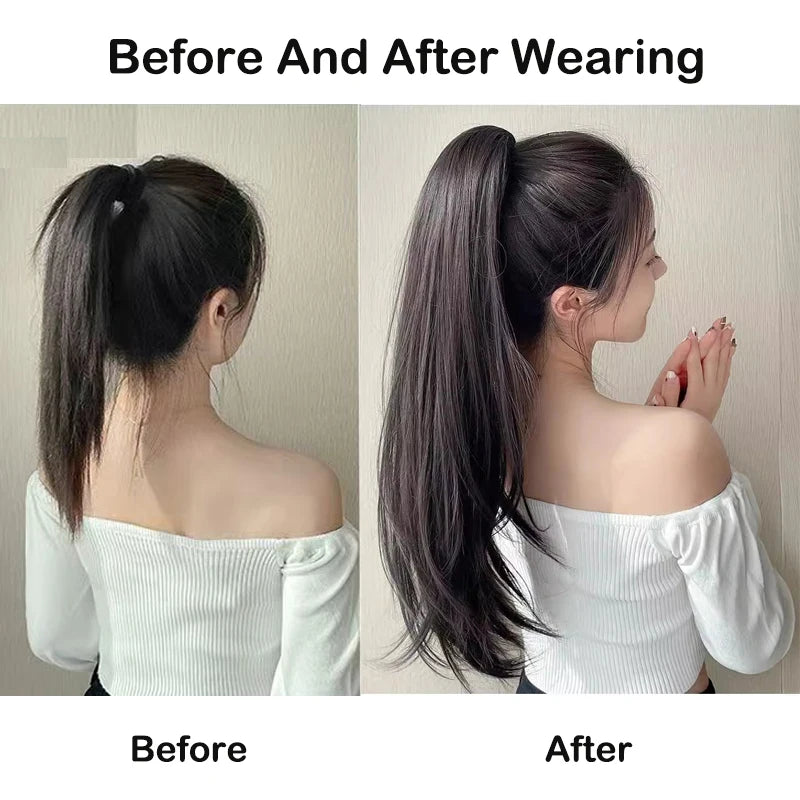 20Inch Synthetic Long Straight Grab Clip In Ponytail Hair Extensions Hairpiece For Women Hair Accessories