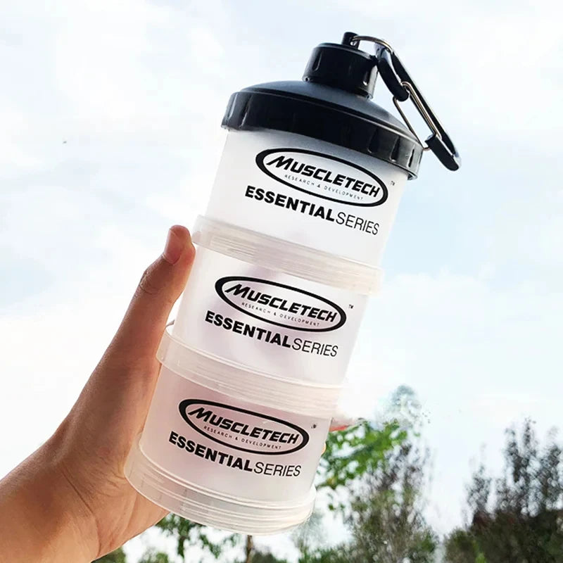 3-layer Portable Protein Powder Box Funnel Powder Box Fitness Supplement Bottle Handle Layered Storage Medicine Box Snack Can