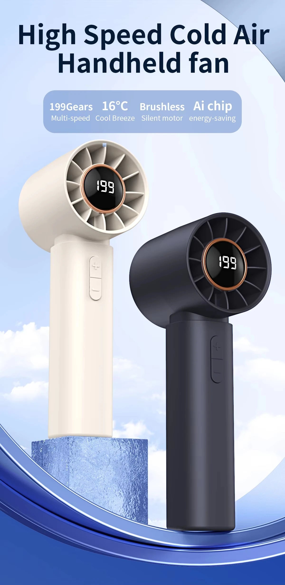 Mini High-speed Handheld Fan Type-c Charging Digital Display Portable Desktop Folding Hanging Camping Violent Turbo Fan