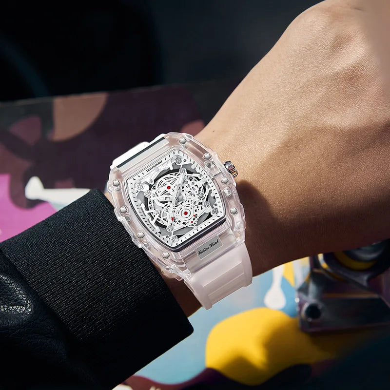 UTHAI BK134 Fashionable Men Watch Barrel Shaped Transparent Waterproof Quartz Watch Sports Clock Gift Watches for Man