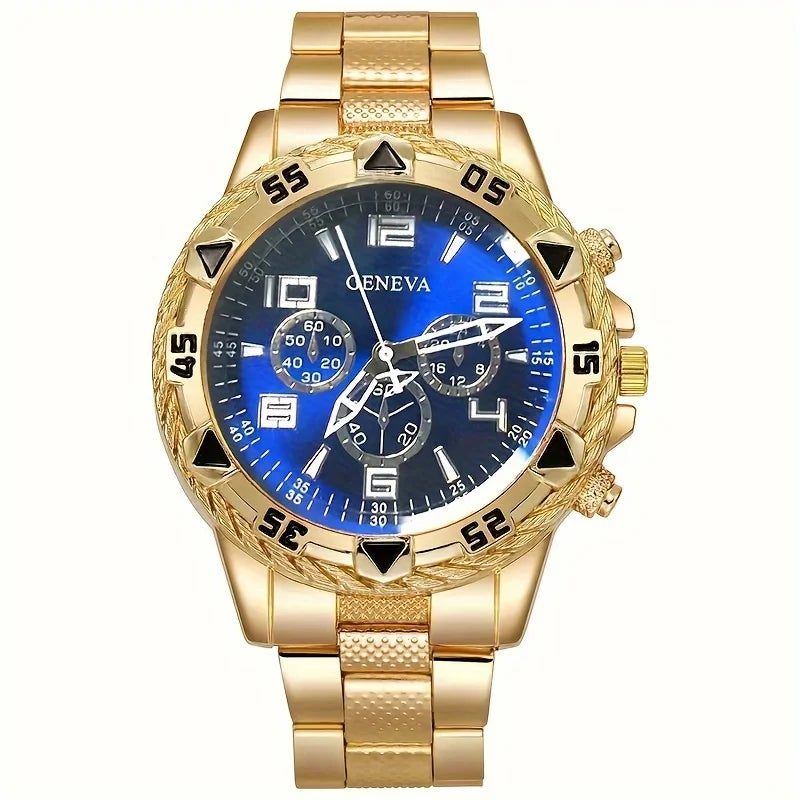 Men's Geneva Watch Set 4 Styles Luxury Chronograph Quartz Wristwatches Stainless Steel Band Business Casual Watch for Men