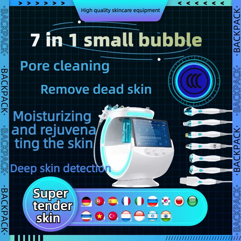 Home Salon 7 Functions Ice Blue Facial Beauty Machine Skin Detox Hydration Ultrasonic Lifting Microdermabrasion Skin Care Equipm