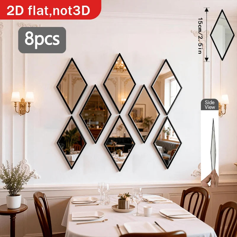8PCS Geometric Rhombic Spliced Wall-mounted Decorative Mirrors, Art-shaped Wall Mirrors, Wall Decor in LivingRoom, Bedrooms