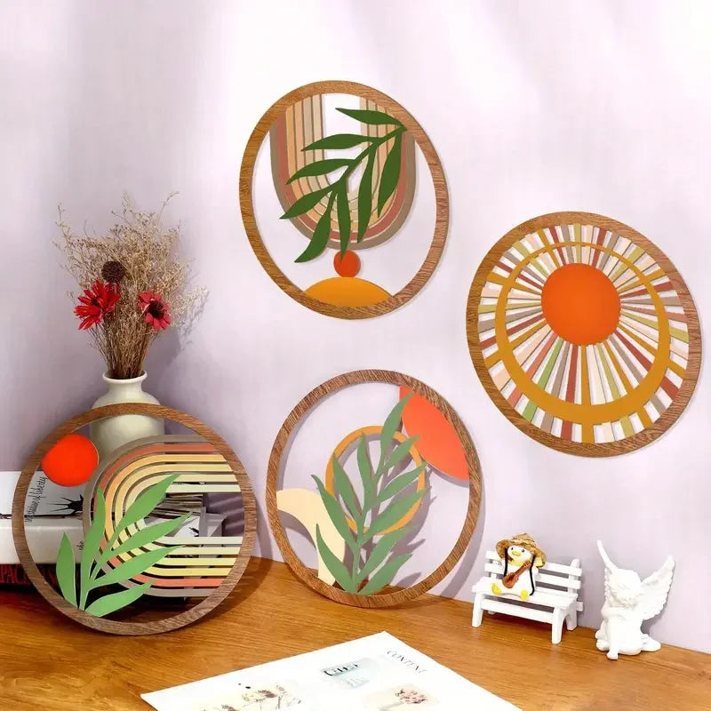 4Pcs Bohemian Wooden Wall Art Decorations Hollow Design Hanging for Living Room Bedroom Courtyard - Unique Decorative Pieces