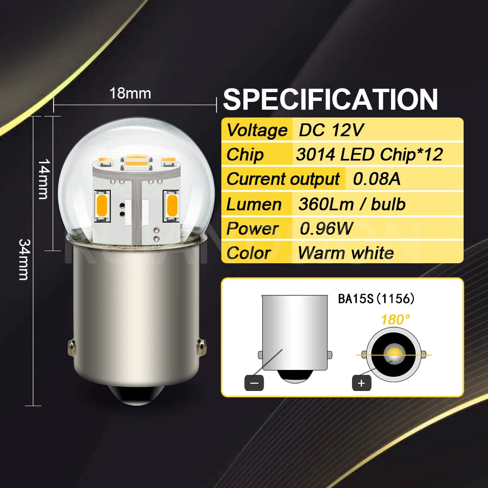 1156 BA15S LED Bulb 6V 12V 24V 48V P21W 1157 BAY15D P21/5W BA15D S25 Brake Turn Signal Reverse Light Lamp 3014SMD 2Pcs