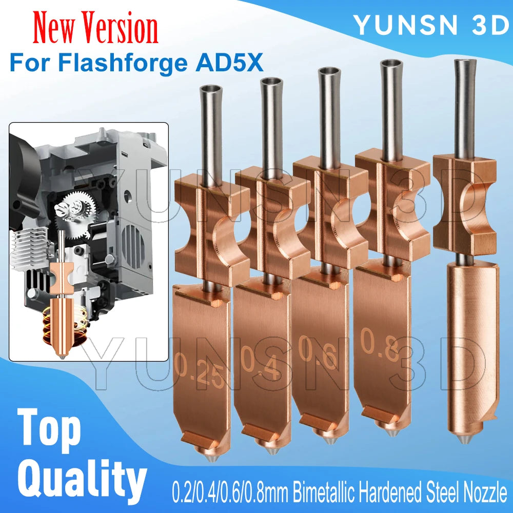 Bimetallic Nozzle For Flashforge AD5X New Upgraded Hardened Steel Hotend Nozzles 0.25/0.4/0.6/0.8mm 3D Printer Replacement Parts