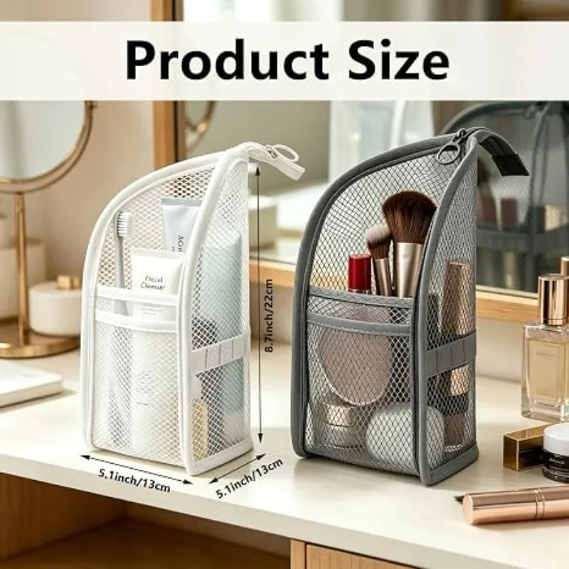 Standing Mesh Toiletry Bag Portable EVA Waterproof Travel Foldable Toothbrush Cosmetic Organizer Women Bathroom Storage Pouch