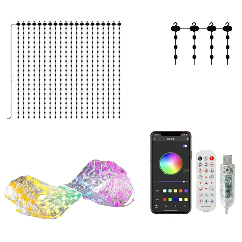 2*2M/3*3M 400LED Smart Curtain Lights Home APP Control Music Mode IP65 Waterproof Outdoor Christmas Decor