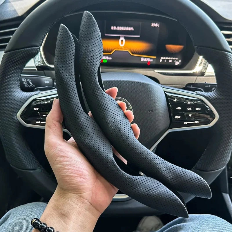 Universal D-shaped Round Car Steering Wheel Cover Ventilation Hole Leather Absorb Sweat Anti-slip Decoration Accessories 15inch