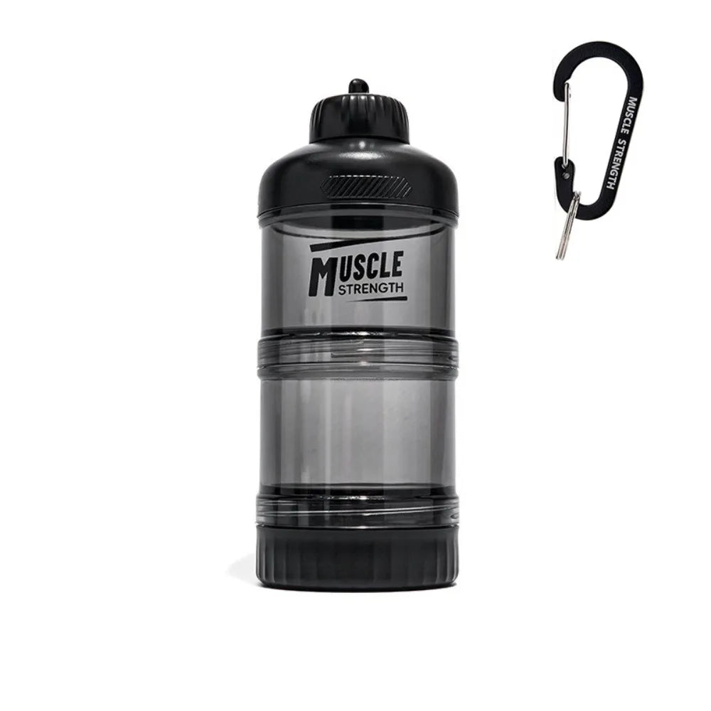 1/2/3 Layer Protein Powder Box Portable Plastic Medicine Box Durable with Mountaineering Buckle Funnel Fitness Supplement Bottle