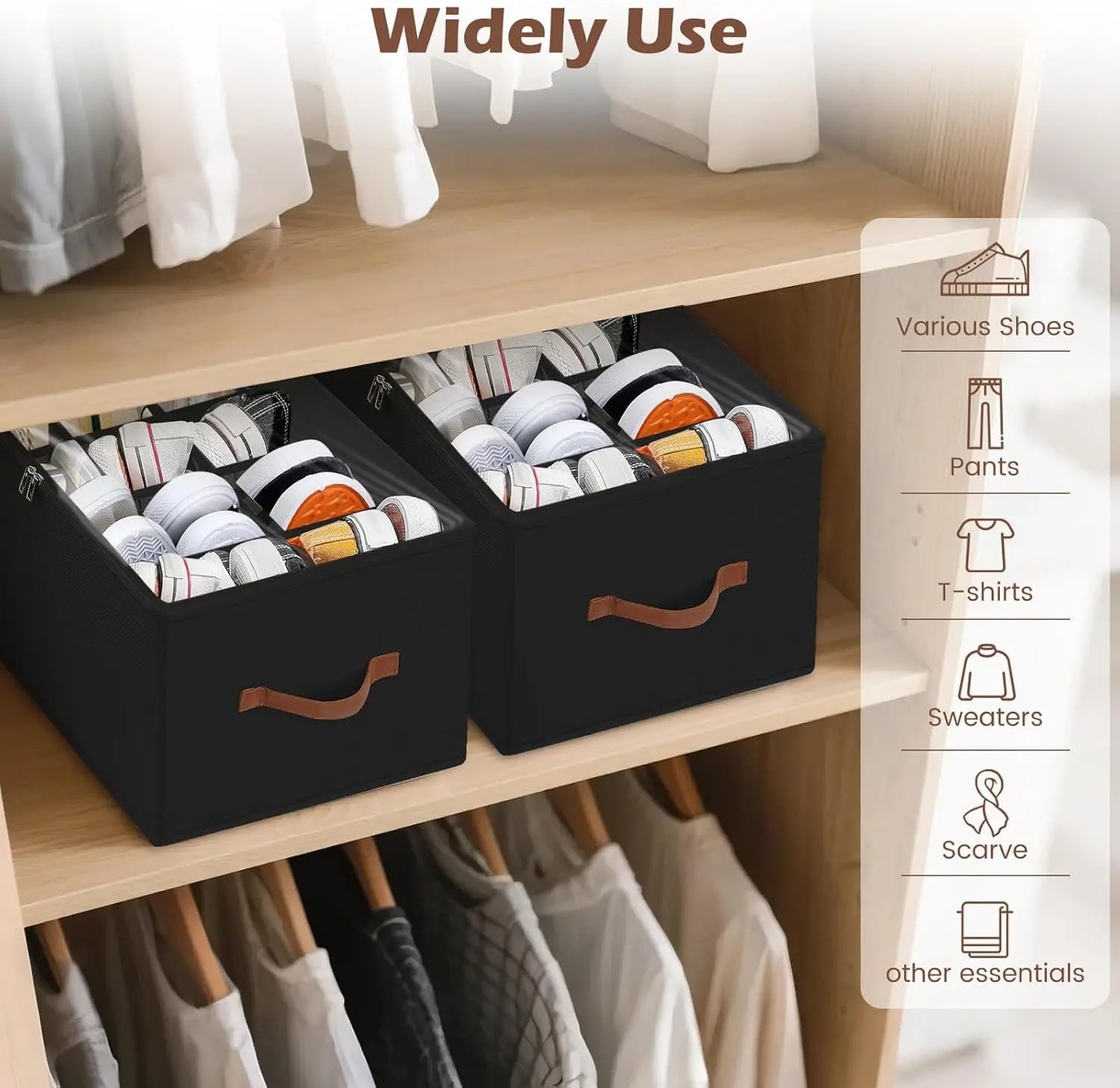 Shoe Storage Box Foldable Fabric Shoe Organizer Large Capacity with Clear Cover Dustproof Handles for Closet Entryway Bedroom