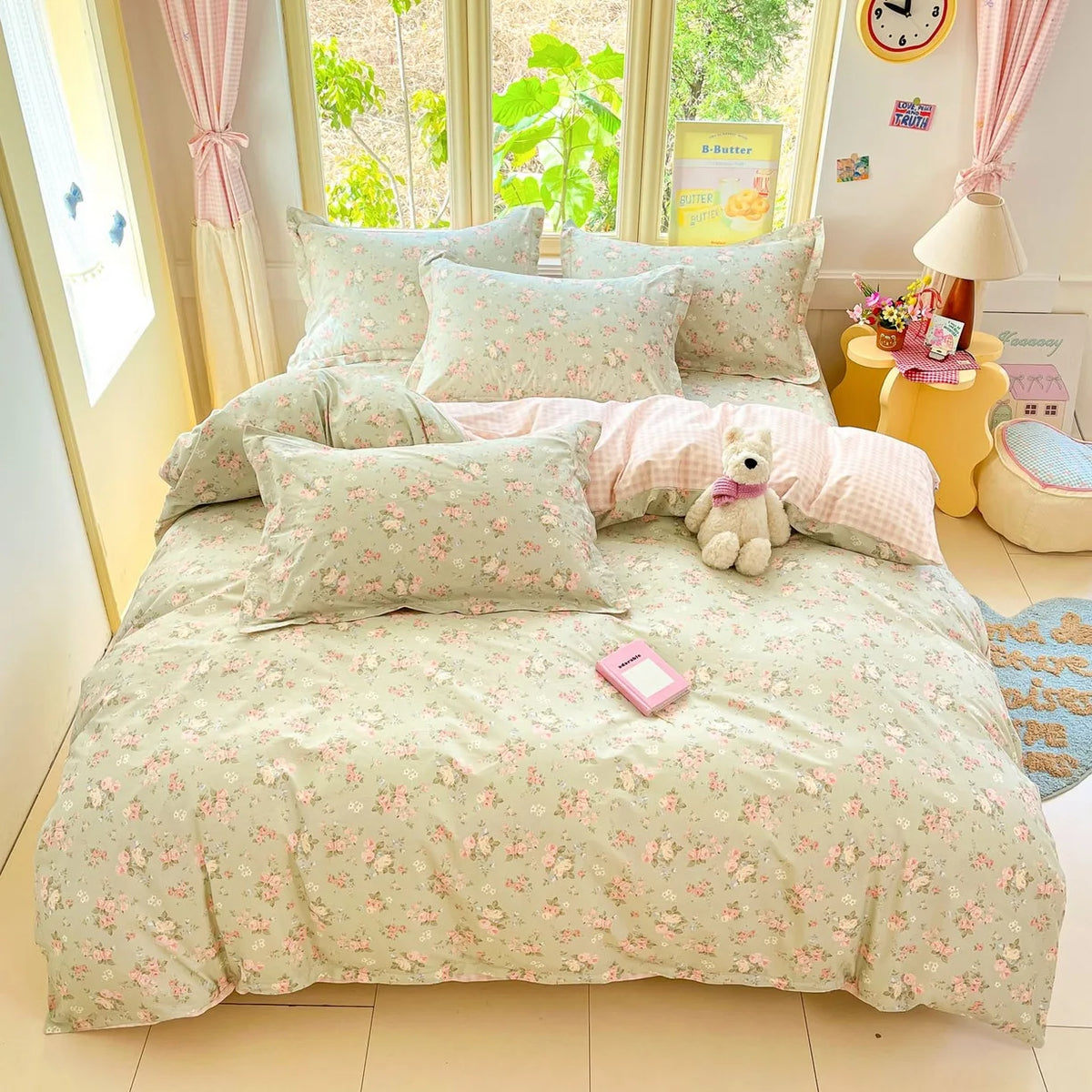 High Quality 100% Cotton Floral Duvet Cover Set Soft Breathable Queen King Bedding Set with Quilt Cover Fitted Sheet Pillowcases