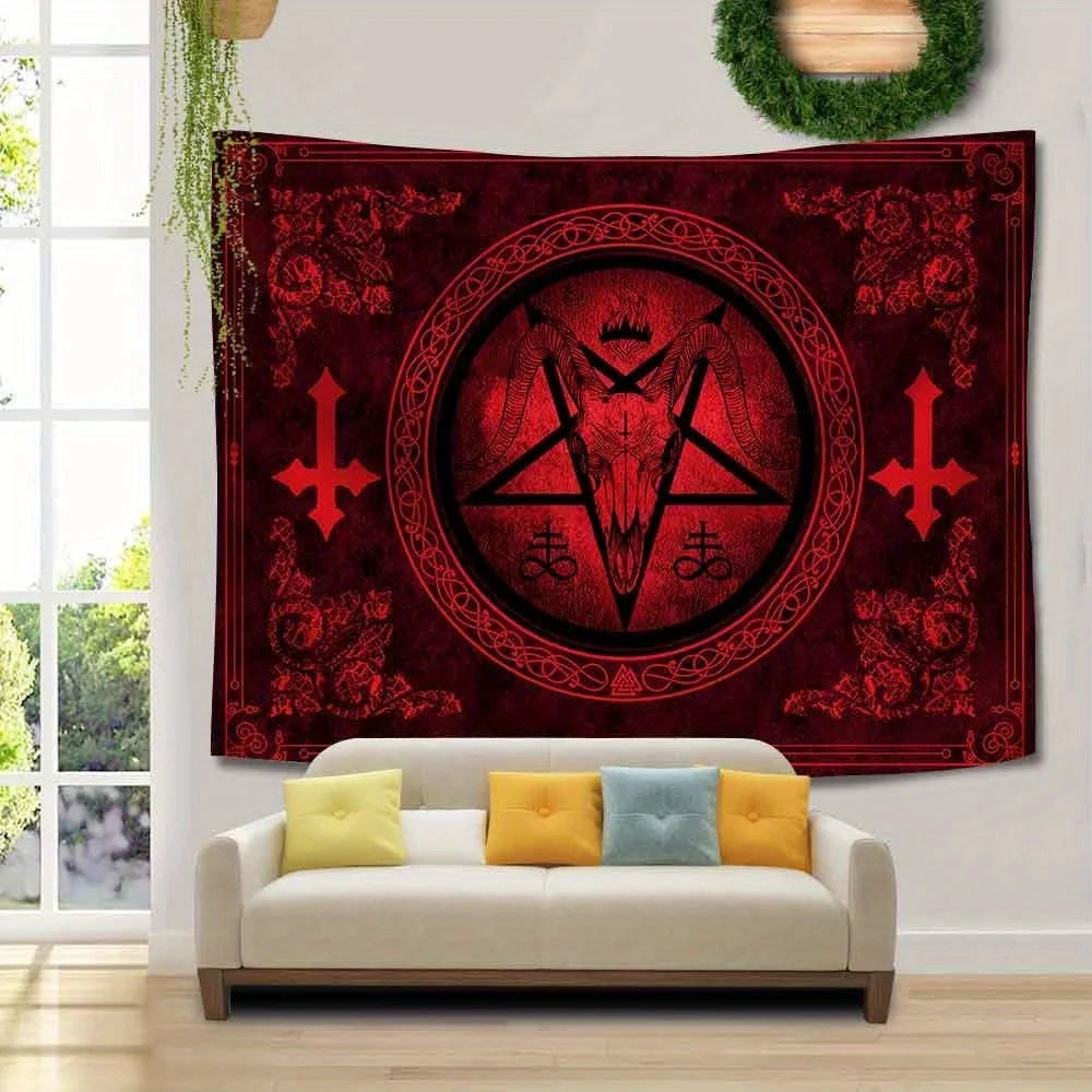 VIKAMA Halloween Dark Night Ritual Tapestry Satanic Goat Head Witch Secret Chamber Altar Bar Room Decoration