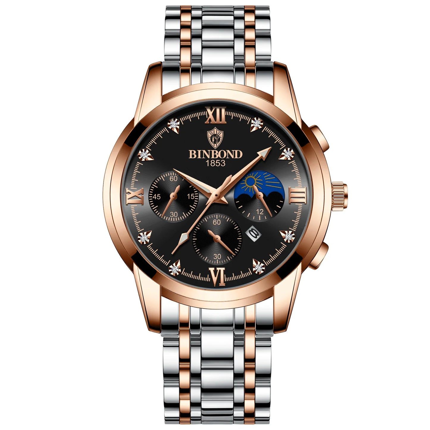 BINBOND Authentic Brand Precise Quartz Watches For Men Luxury Luminous Waterproof Sturdy Men's Watch Stainless Steel Reloj