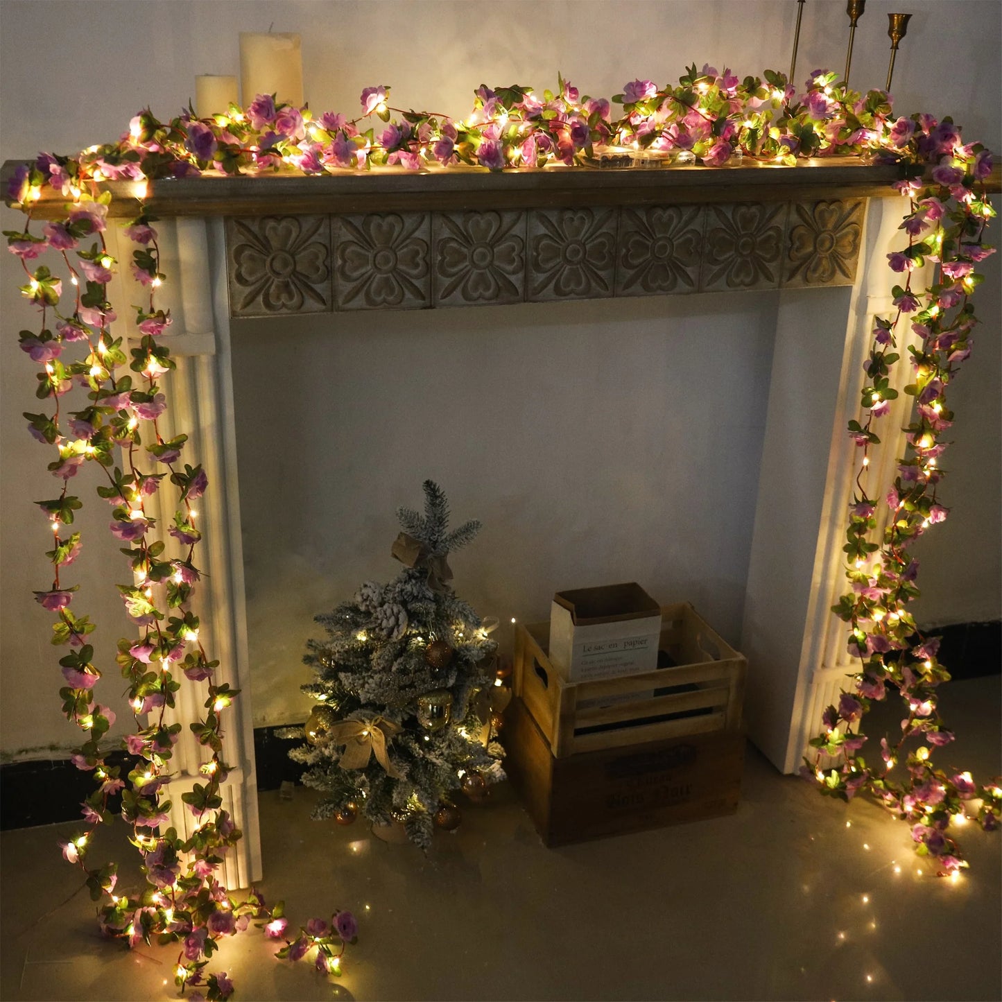 Rose LED Lights String Artificial Flowers Ivy Leaves Wedding Garland Home Room Decoration Arch Hanging Wall Garden Party Decor