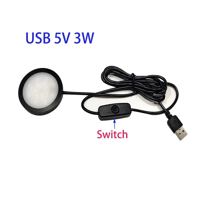 Led Under Cabinet Light 3W Round Dimmable Puck Lamp Kit with 5V USB Switch Interior Home Showcase Cupboard Mini Spot Downlights