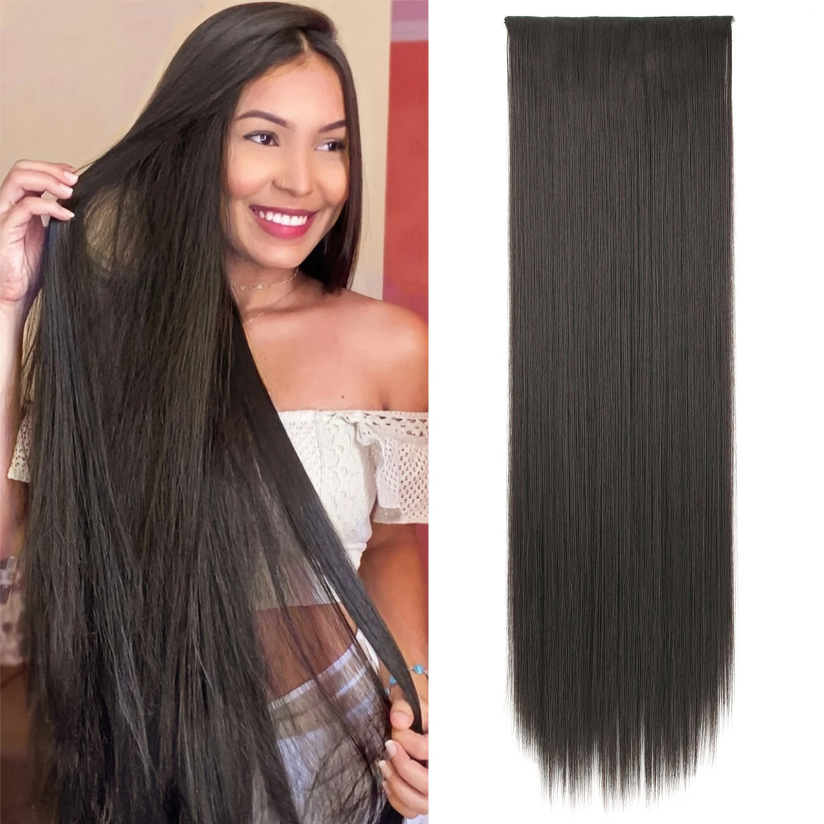 Synthetic Super Long Straight 5 Clip In Hair Extensions 32Inch One Piece Hairpiece for Women Multiple Colors Hair Extensions