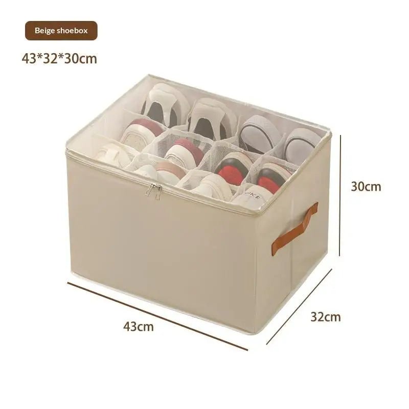 Foldable Fabric 12 Grid Shoe Storage Box Clear Zipper Lid With Handle Sneaker Organizer For Bedroom Daily Storage
