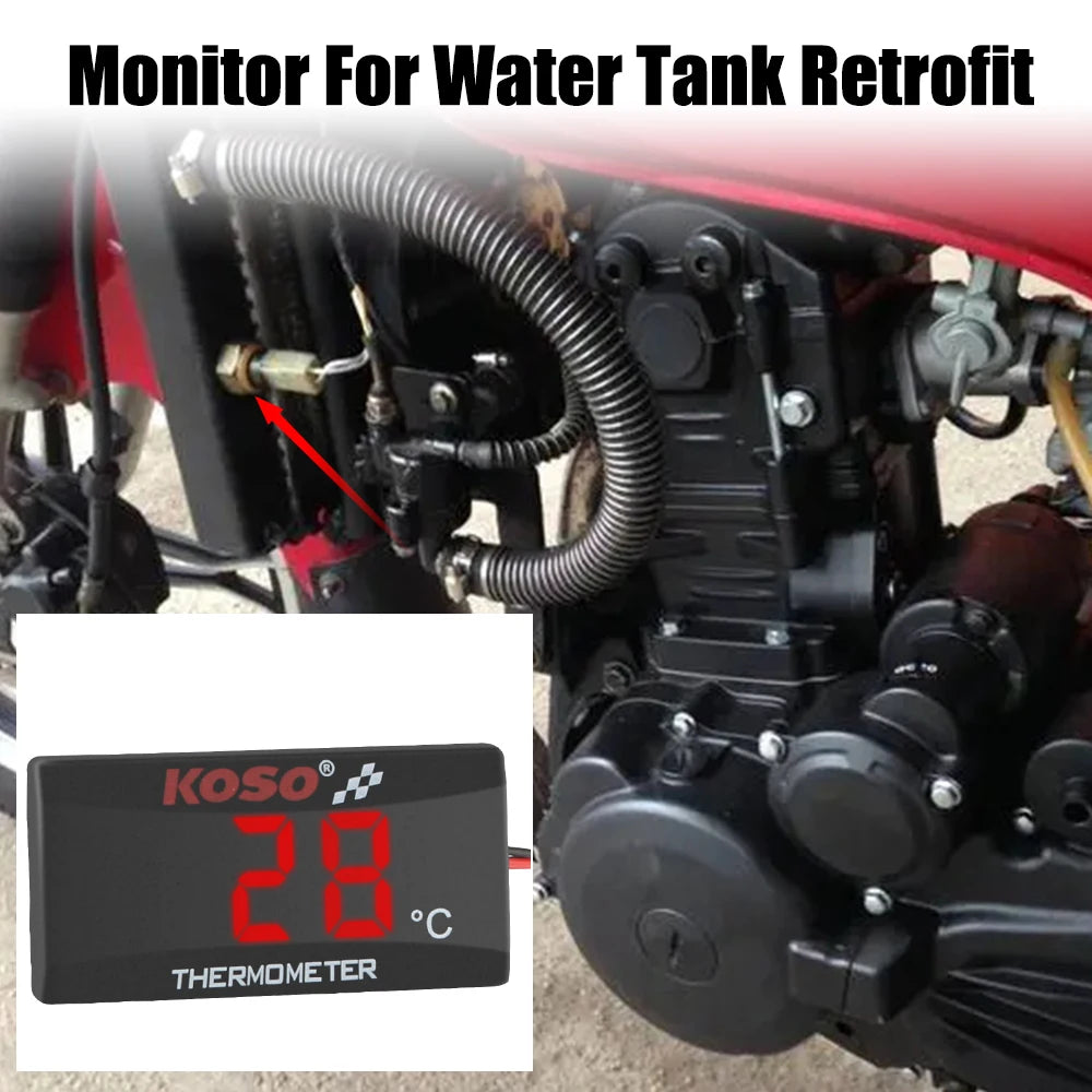 Motorcycle Thermometer With Sensors 12V Water Tank Retrofit Temperature Meter 0~120°C Monitor Red Blue Indicator Warning