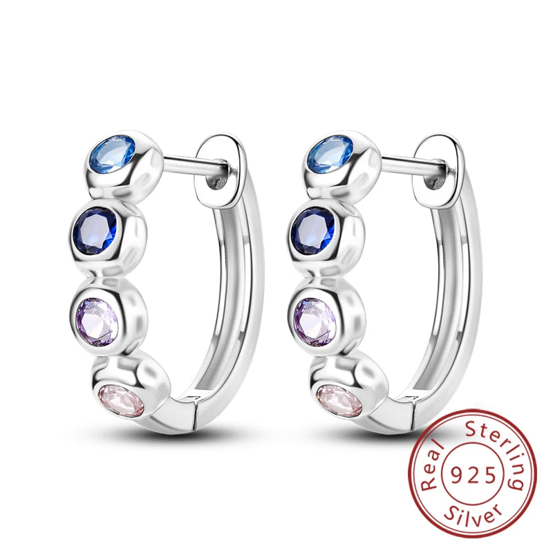 New Original 925 Sterling Silver Hoop Earrings Purple Zircon Flowers Butterflies Studs Earring For Women Wedding Engagement Gift