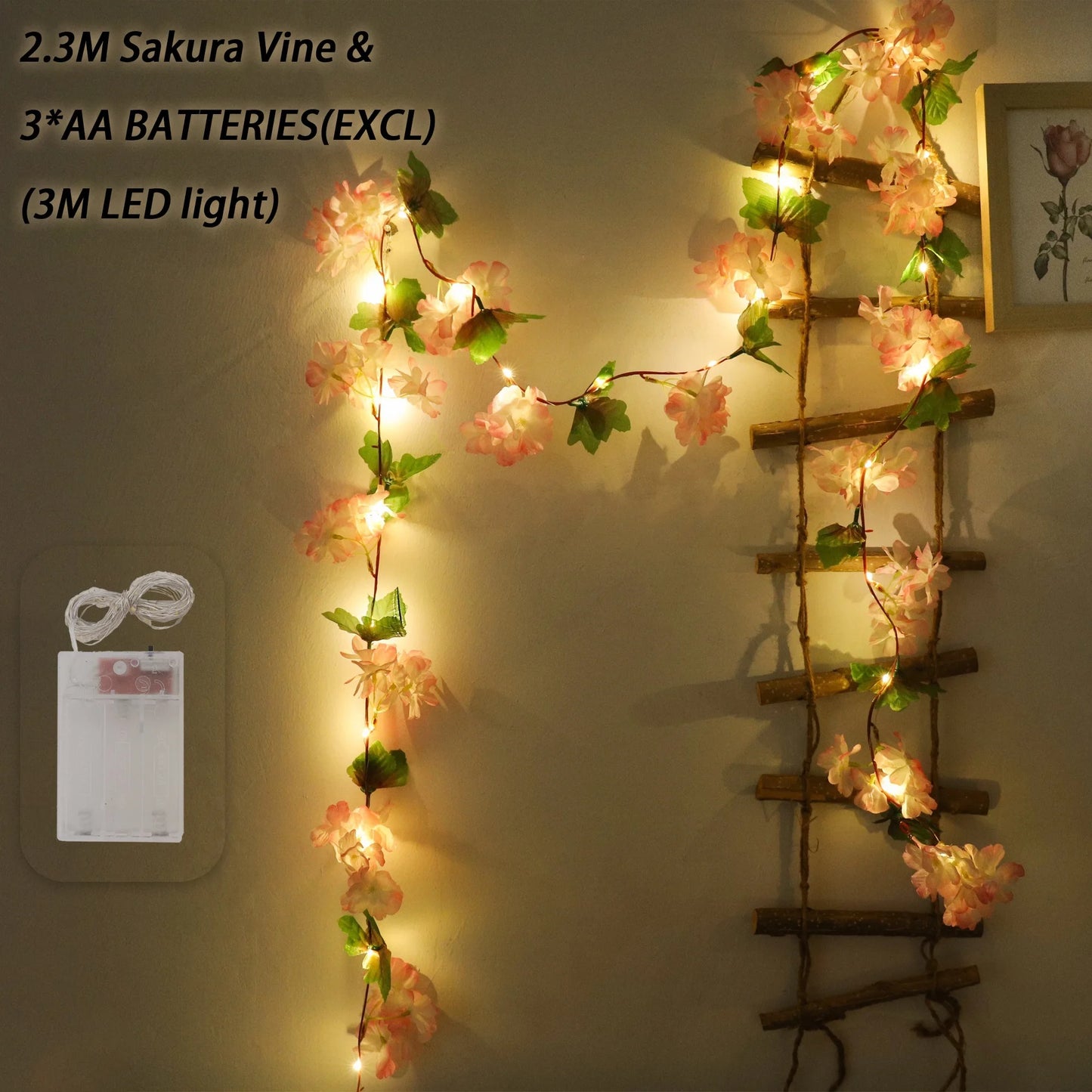Cherry Blossom LED Light Artificial Flowers Vines For Wedding Party Home Decoration Hanging Wall Garden Arch Christmas Ornament