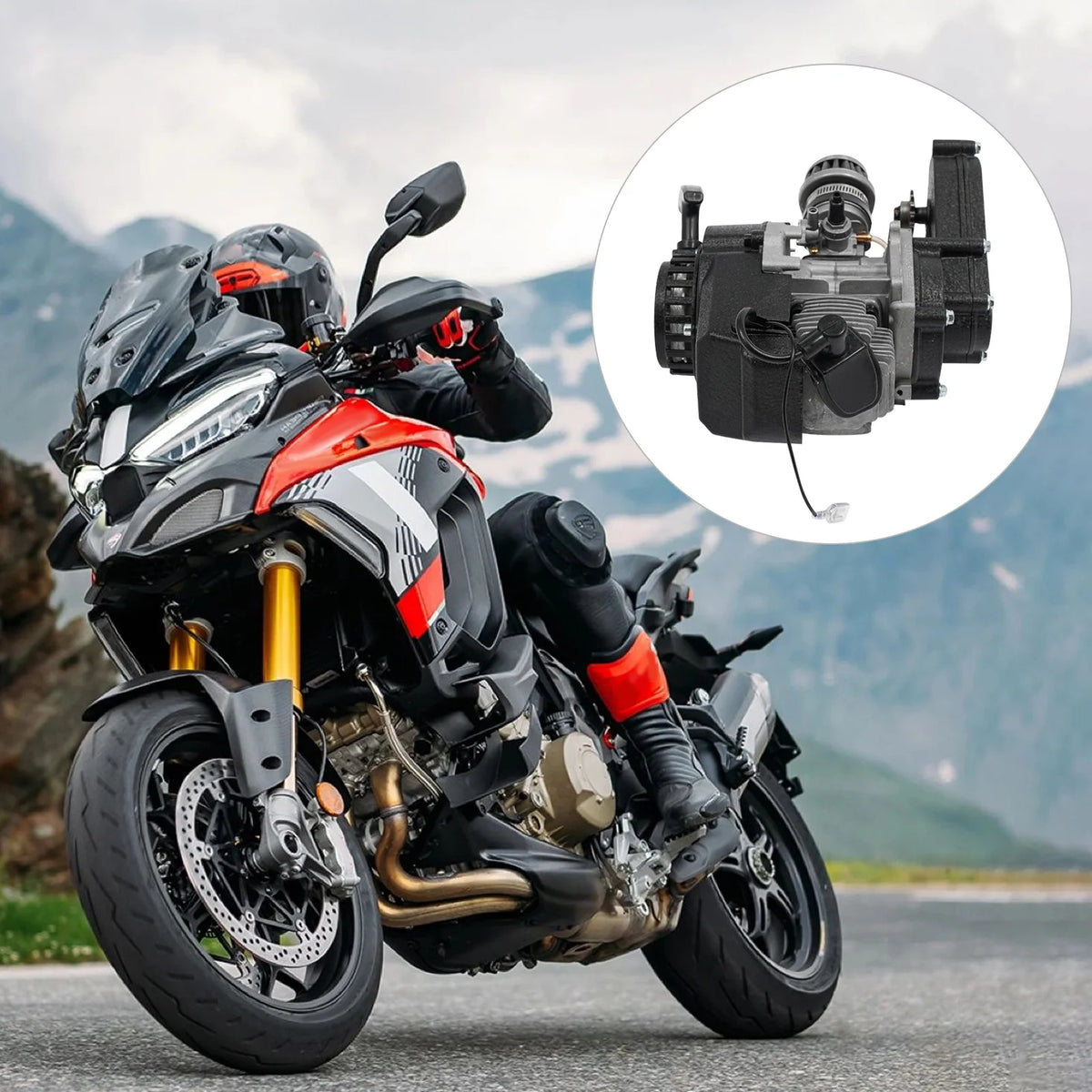 49CC 50CC 2 Stroke Dirt Bike Engine Motor Kit 7000RPM Gas Powered Engine Single Cylinder Air-Cooled Engine Aluminum Engine with T8F Chain Fuel Tank for Pocket Mini Dirt Beach Bike ATV Scooter