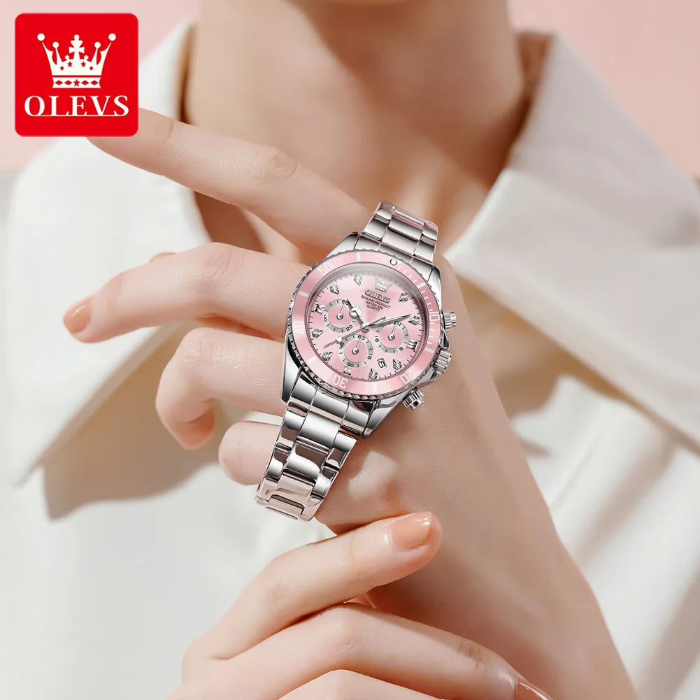 OLEVS Women’s Watch Elegant Luxury Original Quartz Watch Zircon Scale Waterproof Luminous Chronograph Date Ladies Watch 5632