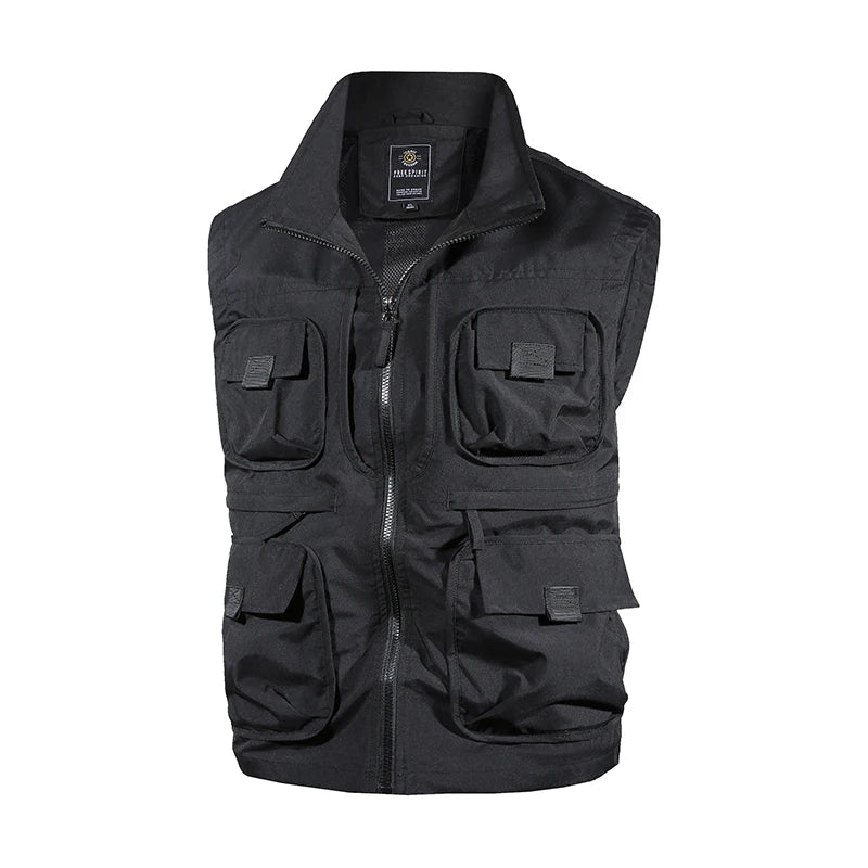 Multifunctional Workwear Vest Men Outdoor Zipper Multi Pocket Workwear Sleeveless Jackets Spring Autumn Breathable Sports Vests