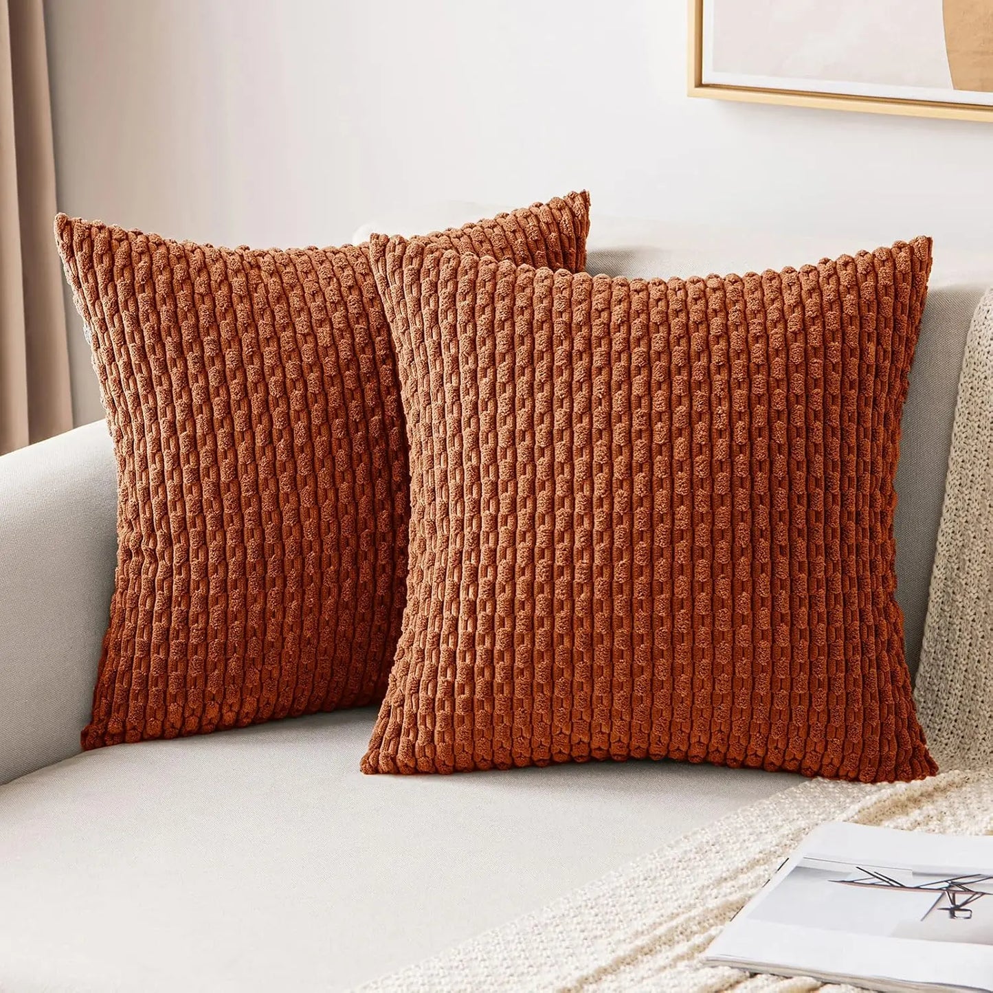 Fall Decorative Throw Pillow Covers Soft Corduroy Boho Striped Pillow Covers Pillowcases Farmhouse Home Decor for Couch Bed Sofa