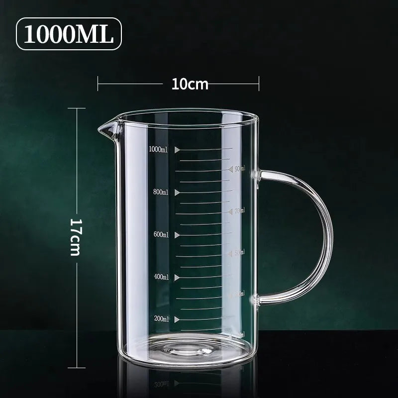YWDL 1/2pcs Glass Measuring Cup With Handle Heat-resistant Laboratory Beaker Kitchen Milk Coffe Measuring Mug 250/350/500/1000ml