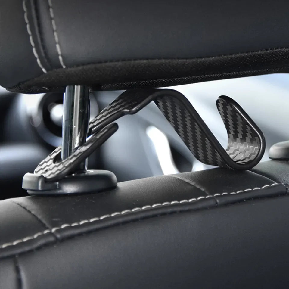 4Pcs Carbon Fibre Hook Car Seat Headrest Hook Auto Back Seat Organizer Hanger Handbag Clothes Bracket Car Interior Accessories