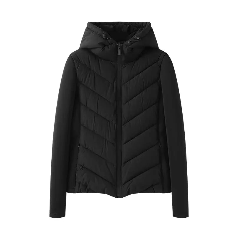 TFAFXY Casual Chic Women Jackets Hooded Zipper Loose Thick Splicing Cotton Coats New Fashion 2025 Autumn Winter Outwears