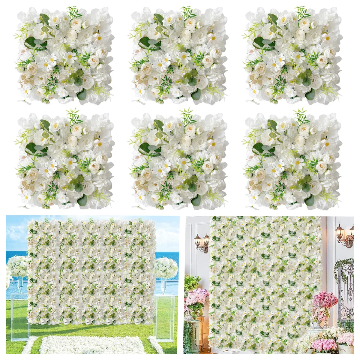 6Pcs Flower Wall Panels 3D Artificial Rose Wall Backdrop for Wedding Bridal Shower Party Photo Photography Background Decor