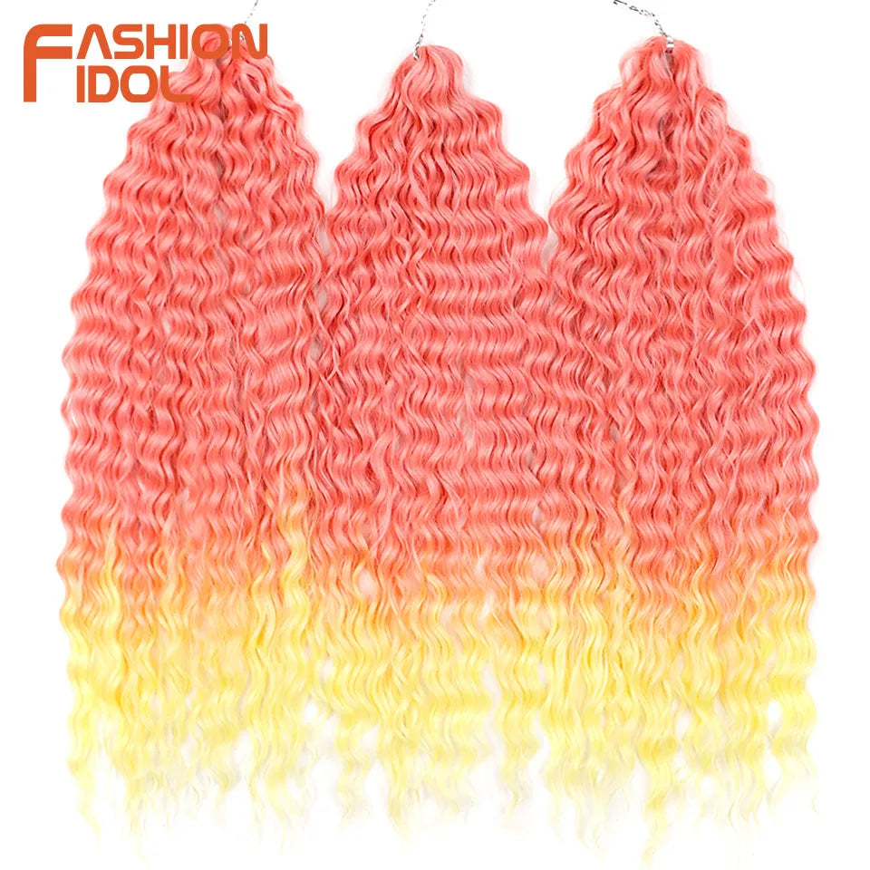 LOVE ME 22 Inch 300g/3pcs Ariel Curl Hair Water Wave Twist Crochet Hair Synthetic Ombre Rainbow Color Braiding Hair Extensions