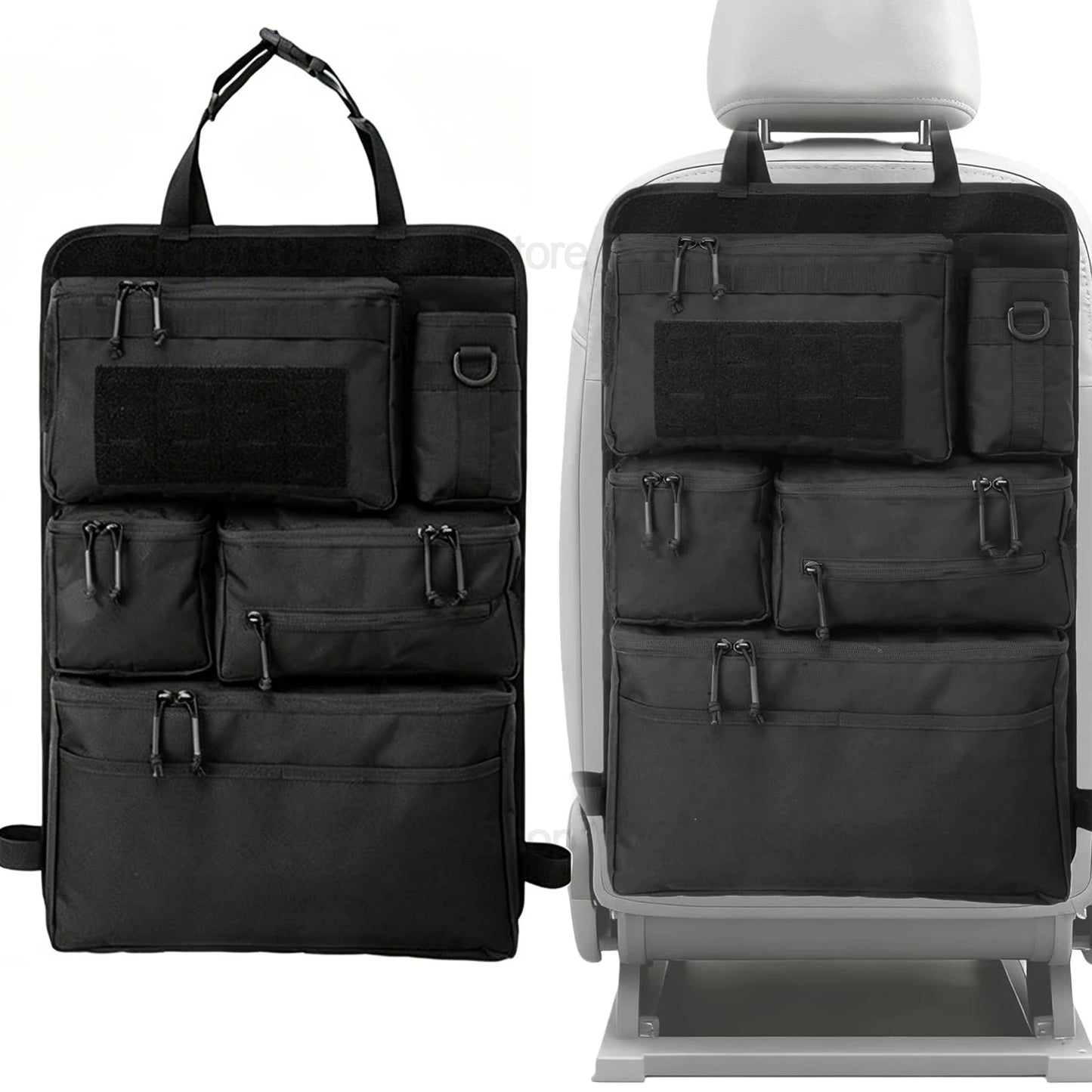 Tactical Car Seat Organizer with Multiple Pockets, Vehicle Backseat Storage Bag with Cup Holder Hanging Rear Seat Bag