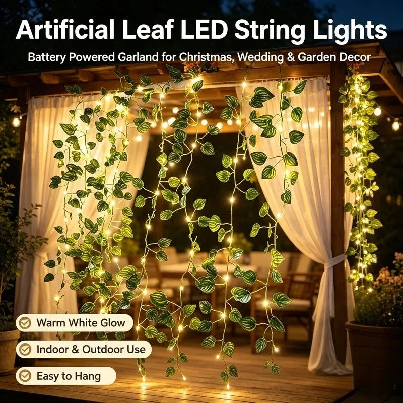 Battery Powered 20 LED Leaf String Lights, Artificial Flower Vine Fairy Lights for Room Garden Wedding Decoration