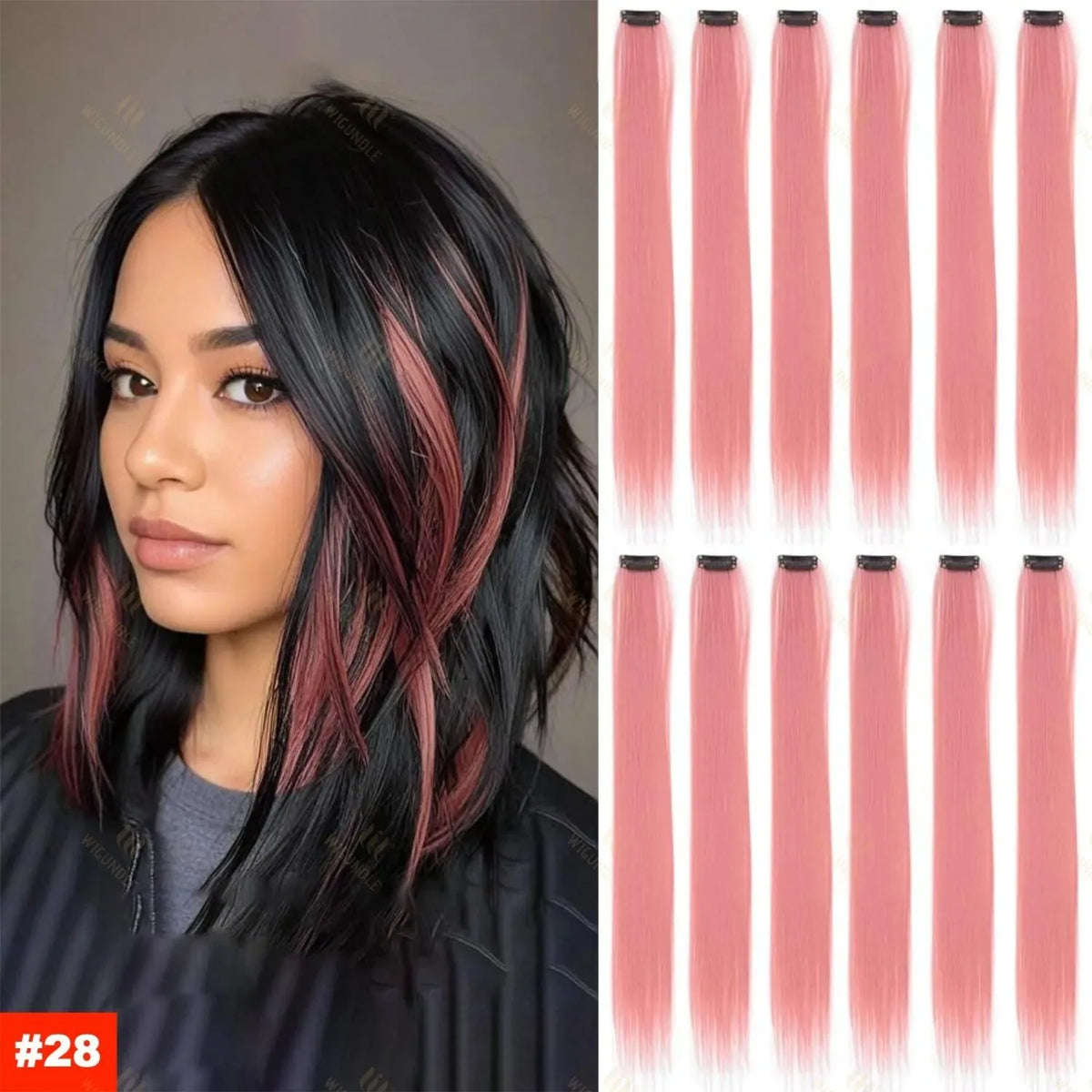 1 5 11 Pcs/lot Clip in Hair Extensions Multi-Colors Highlights Synthetic Hair 22 inch Rainbow Hairpieces for Girls Women Kids