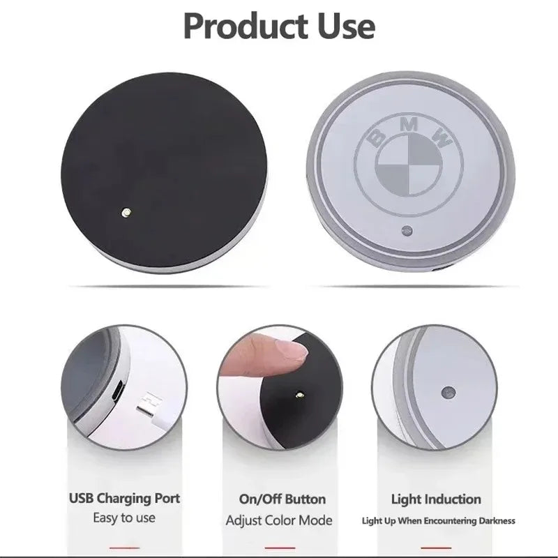 7 Color Car Cup Holder Light Luminous Coaster Water Cup Pad Accessories For BMW E46 E60 E90 E39 E87 E36 E92 E70 E91 X3 X5 X1 X2