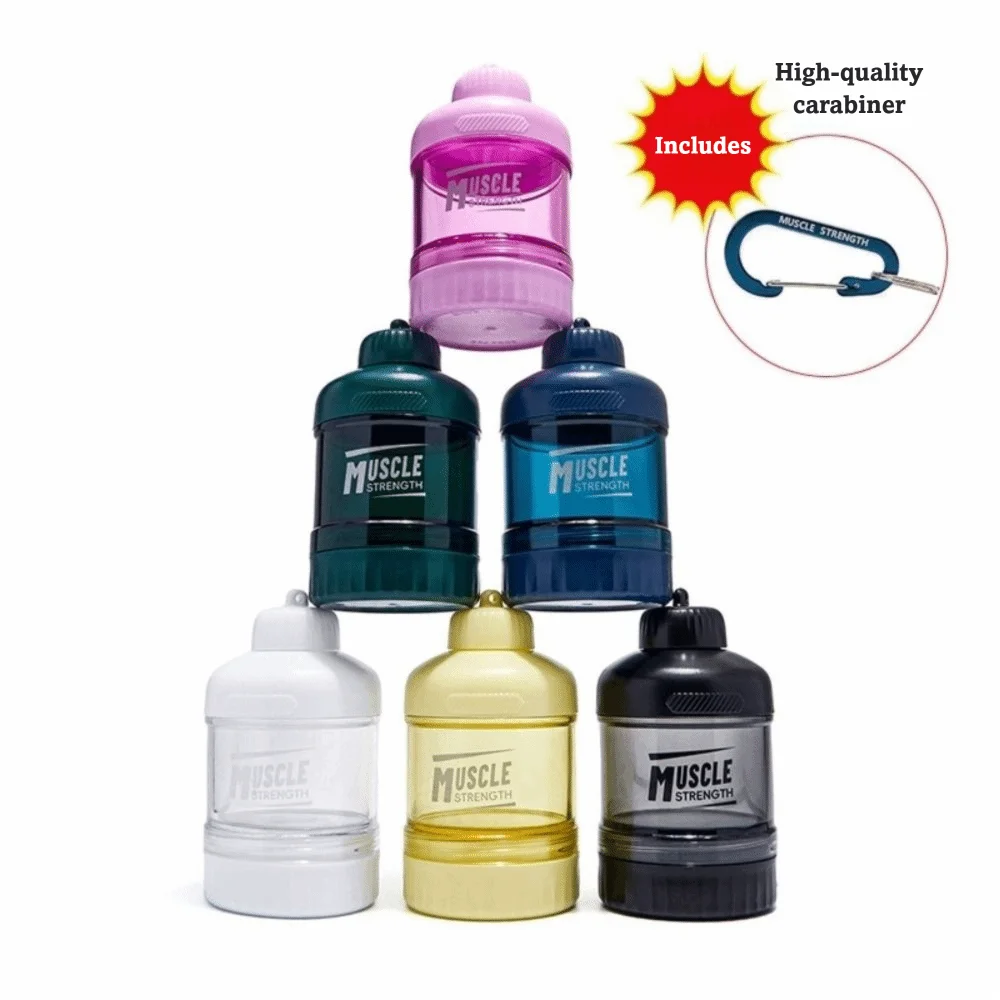 High Quality 1/2/3 Layer Protein Powder Box Portable Plastic Medicine Box with Mountaineering Buckle Layered Storage Snack Can