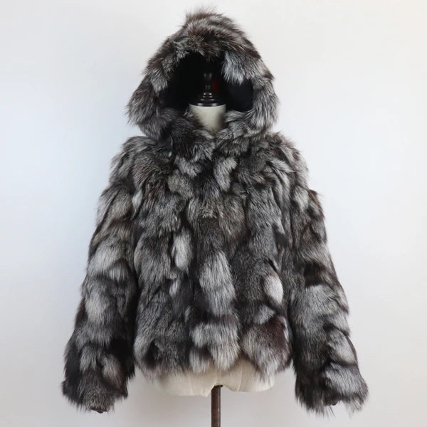 New Winter Women Real Fox Fur Hooded Coat Thick Keep Warm 100% Natural Real Fox Fur Jacket Lady Fashion Geunine Fox Fur Overcoat