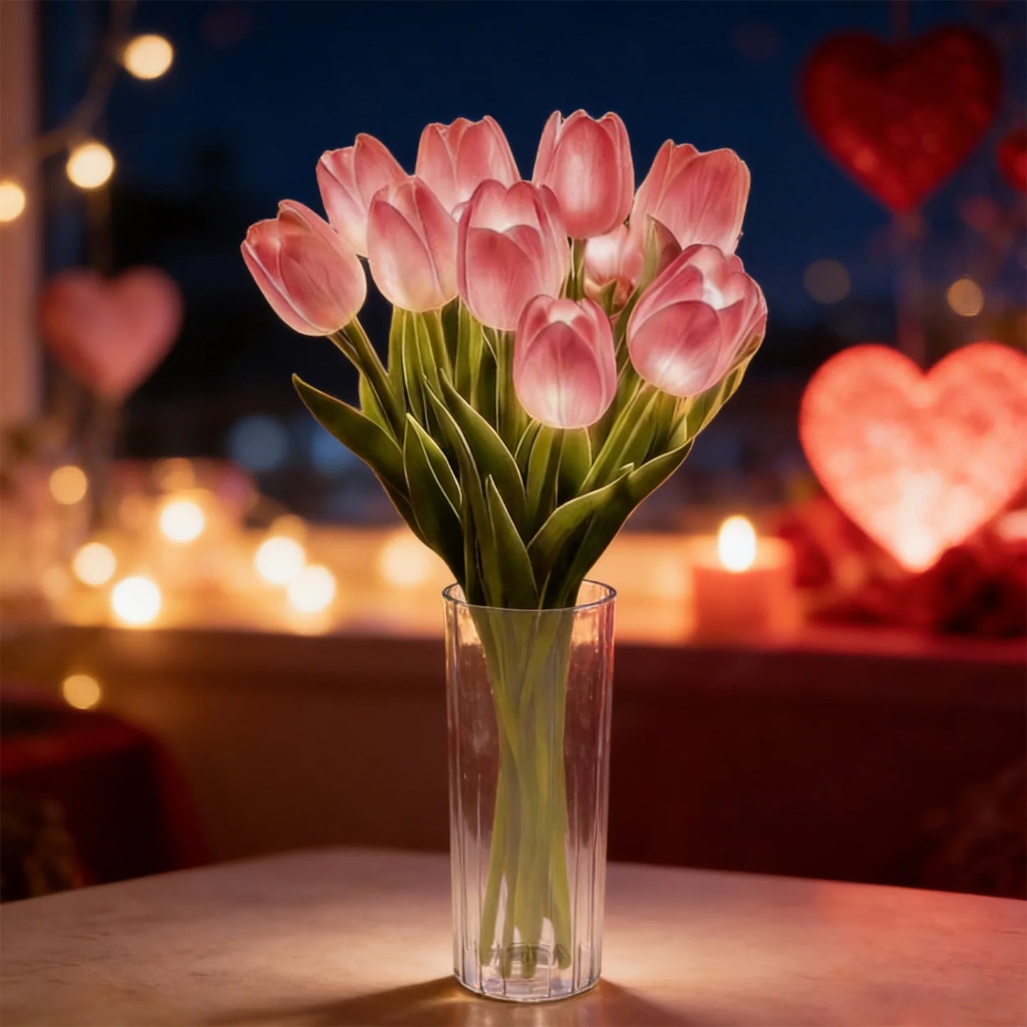 10/15pcs LED Lighted Artificial Flowers Tulip Lamp with Vase Tulip Desk LED Night Light for Valentines Day Gift