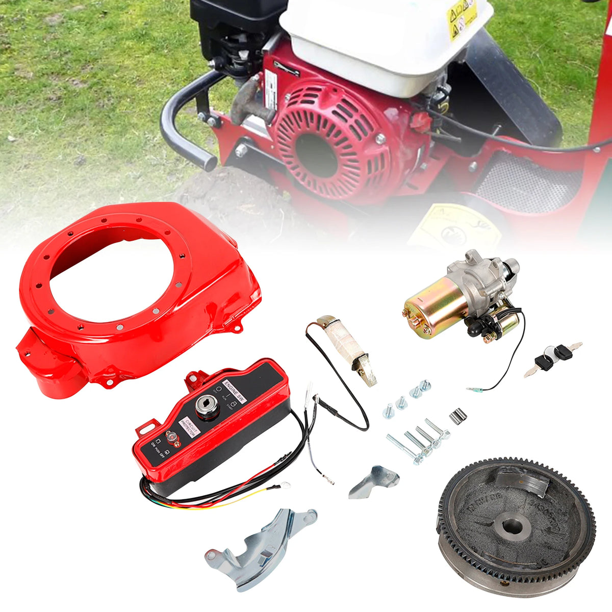 Electric Start Flywheel Starter Motor Kit with Key Switch Box and Coil for HONDA GX160 5.5HP GX200 6.5HP / GX340 11HP GX390 13HP
