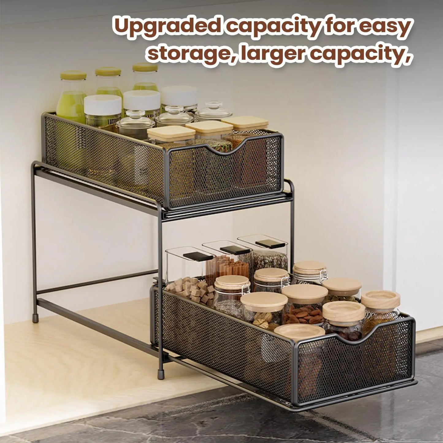 Under Sink Organizer and Storage Kitchen Organization Rack with Sliding Cabinet Drawers Multi-Purpose Storage Shelf Holder
