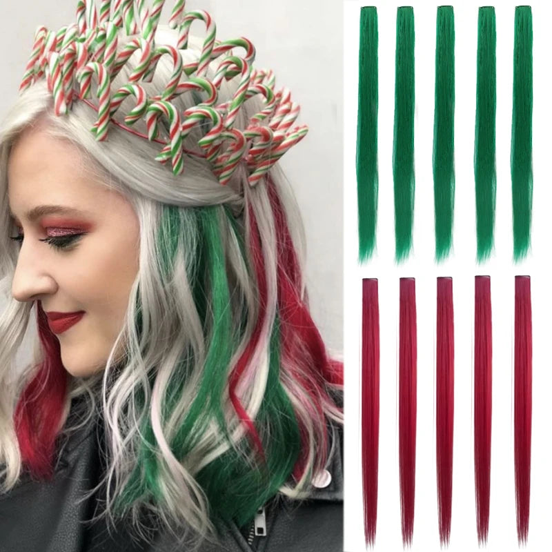 10PCS Hair Extensions Clip in -24 inch Colorful Hair Extensions Party Highlights Long Straight Synthetic Wigs,Suitable for Girl