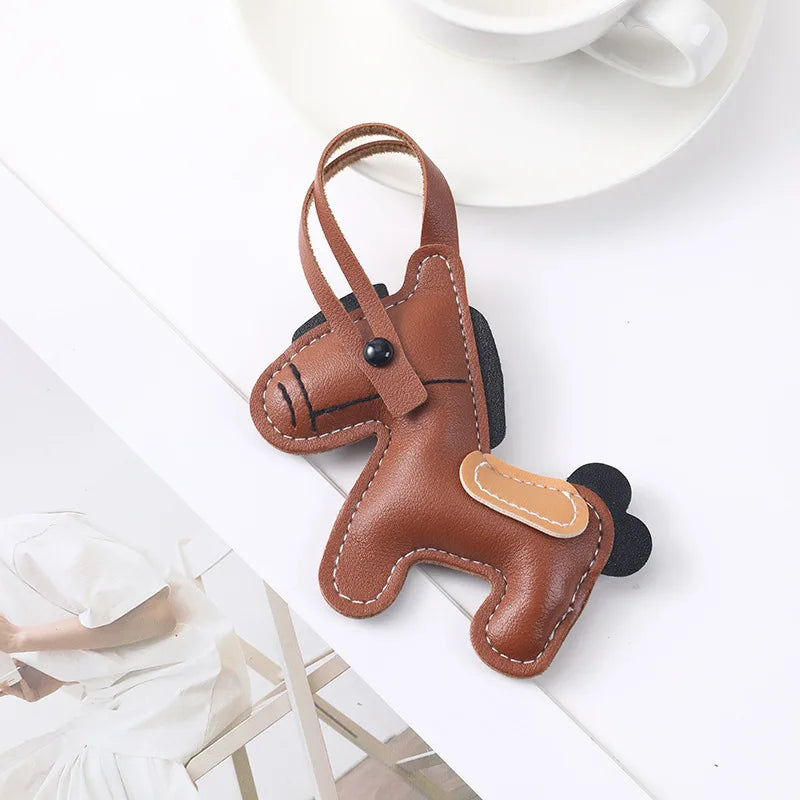 Simple PU Leather Pony Pendant Cute Cartoon Backpack Car Keychain Pendant Fashionable Clothing Accessories