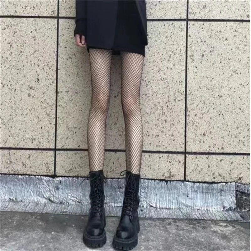 Gothic Tights Women Leggings Lolita Hollowed Out Mesh Stockings Japanese Bottomed Lace Pantyhose Floral Rattan Black Stocking