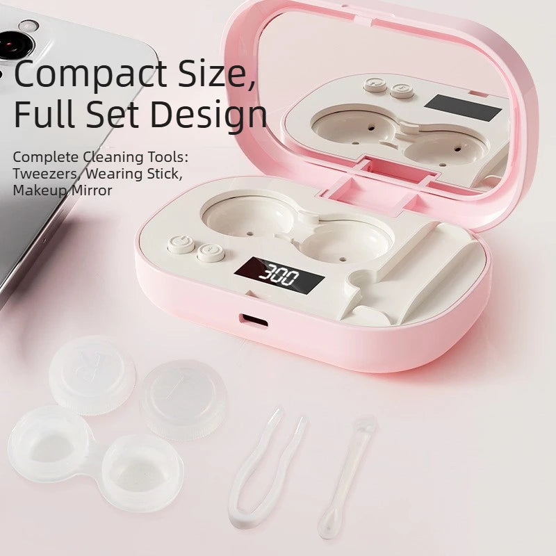 Portable Ultrasonic Contact Lens Cleaner Case With Detachable Storage Box High Frequency Cleaning LCD Display Protein Removal