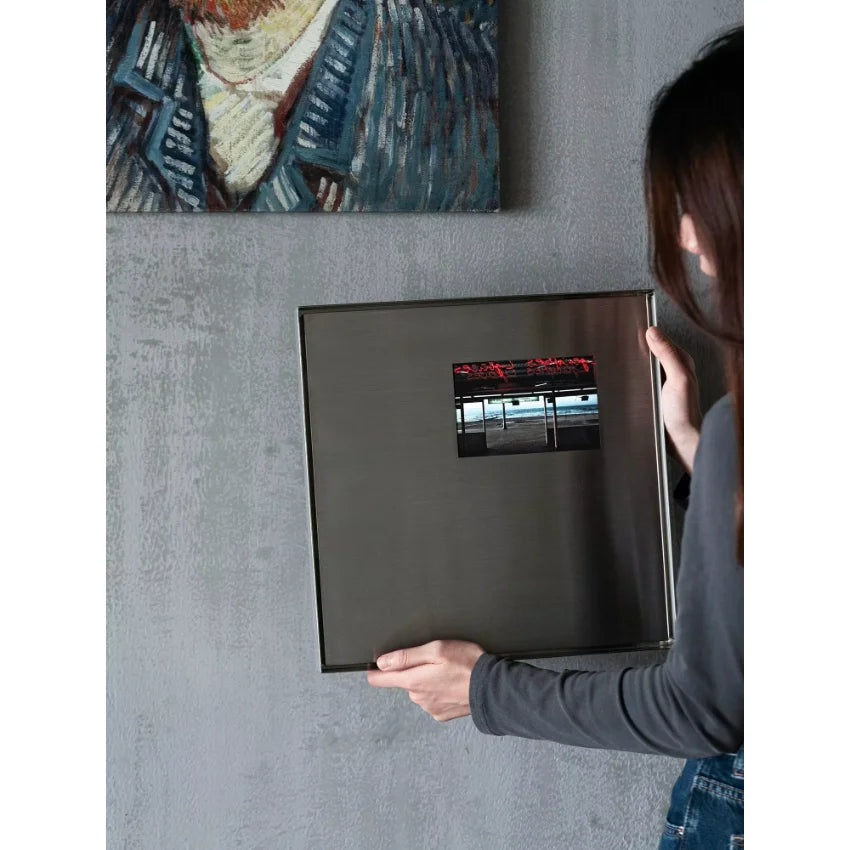 Stainless Steel Polishing Process Customized Picture Frame Wall-Mounted Square Shape Silver Matte Finish Art Photo Display Frame