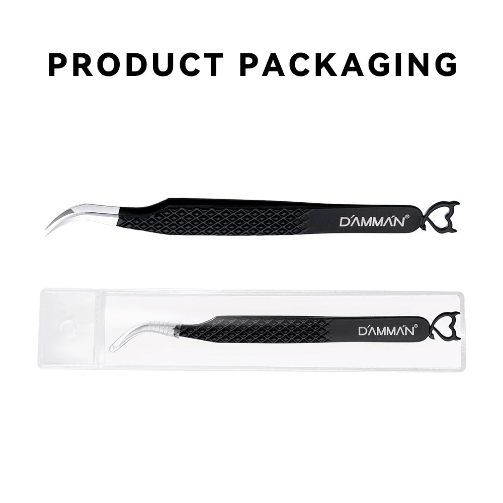 DAMMAN Fiber Tip Lash Extensions Tweezers Professional Anti-slip Eyelash Tweezers Stainless Steel Lash Tweezers Makeup Tools